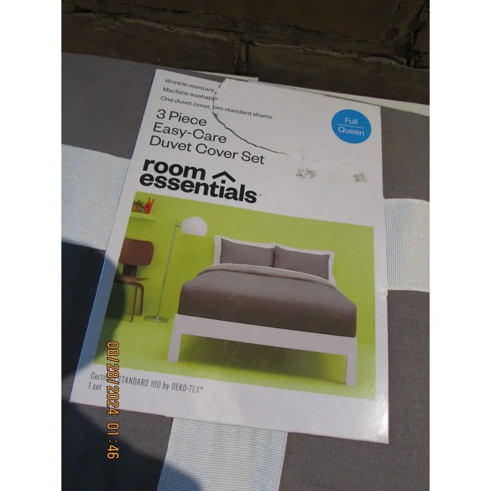 NEW DUVET COVER SEY FULL / QUEEN 3 PIECE SET GRAY PILLOW SHAMS COTTON BLEND